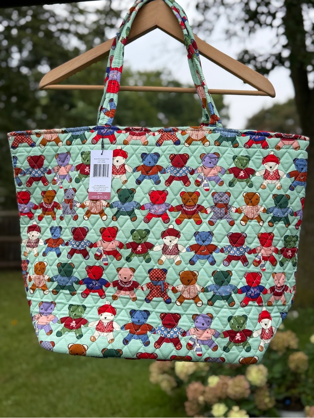 Vera Bradley Toasty Teddies Essential Grand Tote Cotton Quilted Shoulder Bag